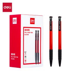 得力(deli)0.7mm红色按动圆珠笔中油笔 软胶握手原子笔36支/盒6546