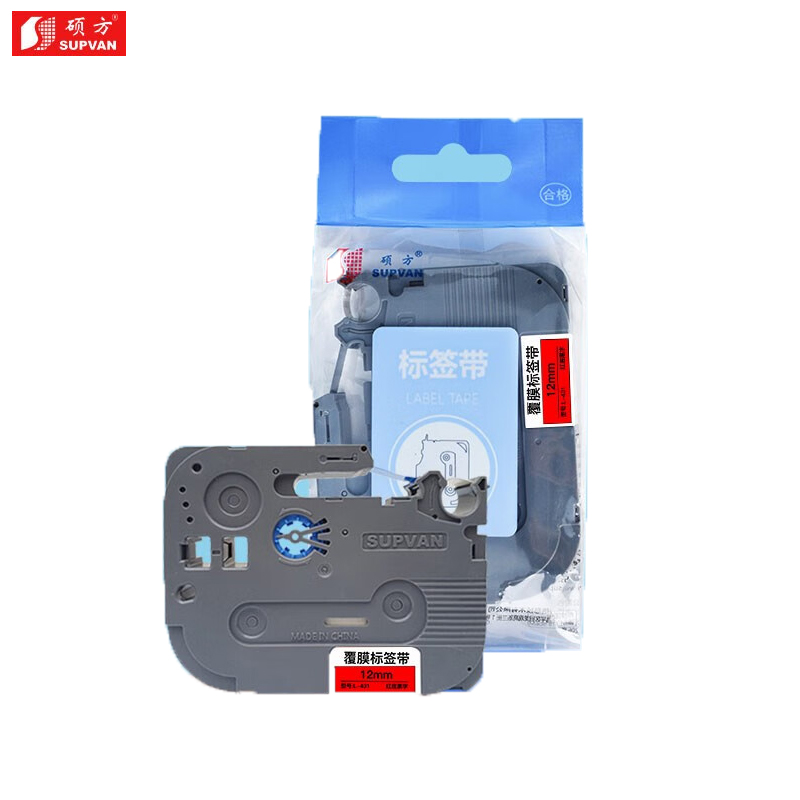 硕方（SUPVAN）标签机色带标签带 覆膜红底黑字 12mm L-431