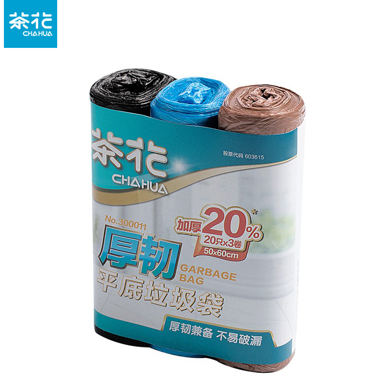 茶花（CHAHUA）300011一次性塑料平扣厚韧垃圾袋3卷装加大加厚点断易撕