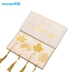 天色（TIANSE）黄铜叶脉书签创意金属古风书签文具礼物男女老国庆礼物中秋礼盒 4片装TS-5881