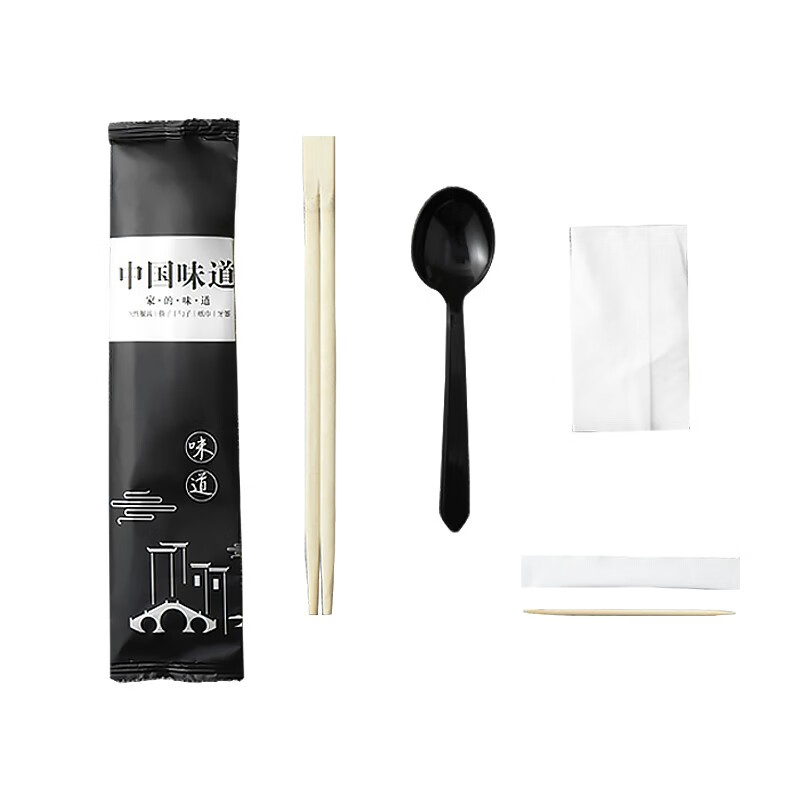 特美居（temeiju） 一次性筷子四件套餐具外卖打包筷勺纸巾牙签独立装珠光膜150套装TMJ-094