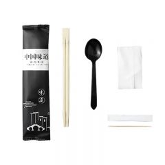 特美居（temeiju） 一次性筷子四件套餐具外卖打包筷勺纸巾牙签独立装珠光膜150套装TMJ-094