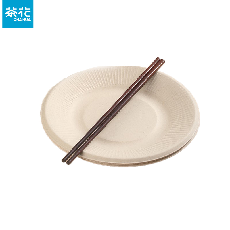 茶花（CHAHUA） 一次性餐盘户外烧烤野餐用品纸盘蛋糕盘聚会家庭饭盘子 【本色圆盘(18cm)】8个装 G09016