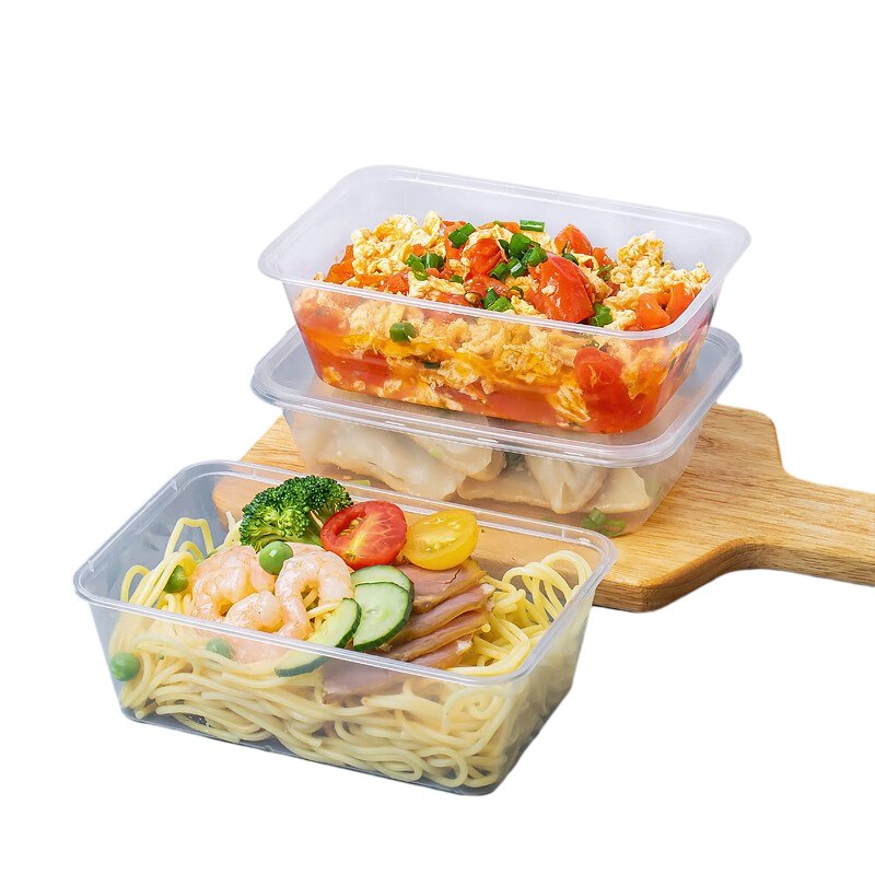 特美居（temeiju） 一次性饭盒长方形透明塑料快餐盒加厚带盖打包盒餐具300套装750ml