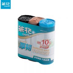 茶花（CHAHUA）300010一次性塑料平扣厚韧垃圾袋3卷装加大加厚点断易撕