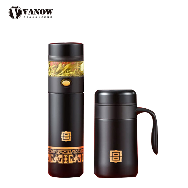 Vanow 保温杯男高档送礼盒套装绅士黑 VO-FCJG绅士黑500ml/480ml