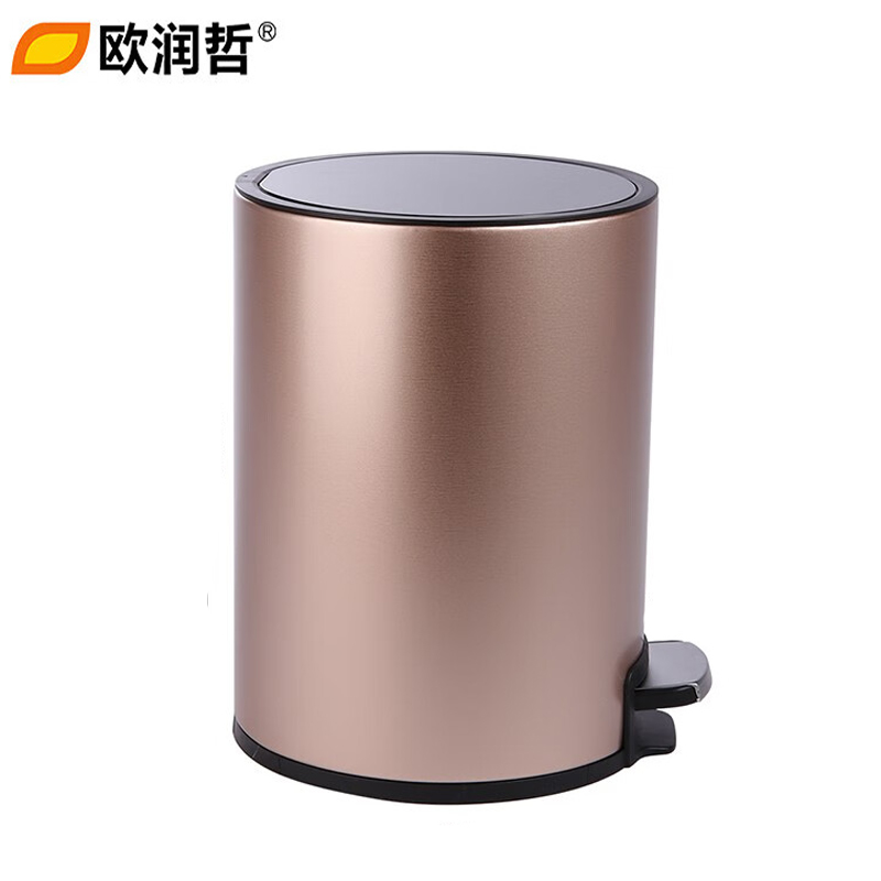 欧润哲 不锈钢香槟金缓降垃圾桶12L 客厅厨房家用带盖垃圾桶