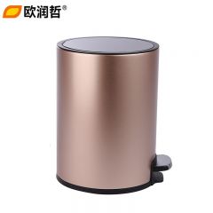 欧润哲 不锈钢香槟金缓降垃圾桶12L 客厅厨房家用带盖垃圾桶