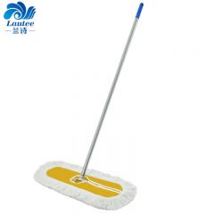 兰诗（LAUTEE）螺丝扣款大号钢杆尘推 商用酒店物业平板拖把 黄色-120厘米 GJ-0140