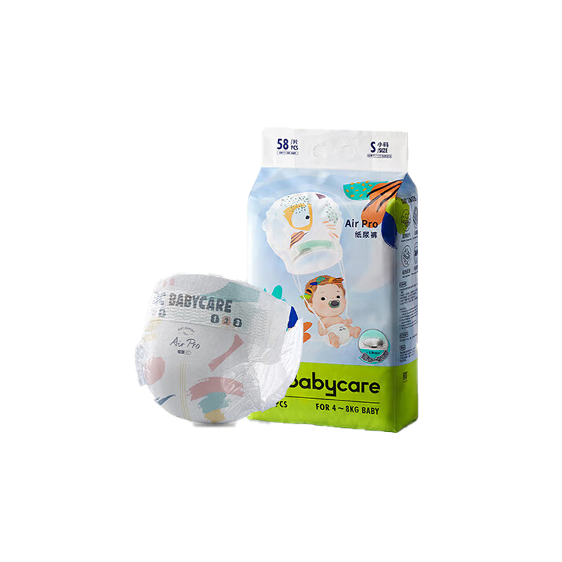 babycare BC2002342超薄日用Airpro纸尿裤弱酸亲肤超薄透气宝宝尿不湿 S【58片】适合体重4-8KG