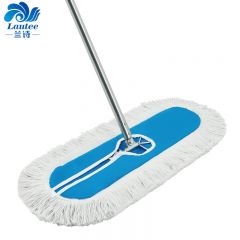 兰诗（LAUTEE）螺丝扣款大号钢杆尘推 商用酒店物业平板拖把 蓝色-110厘米 GJ-0136