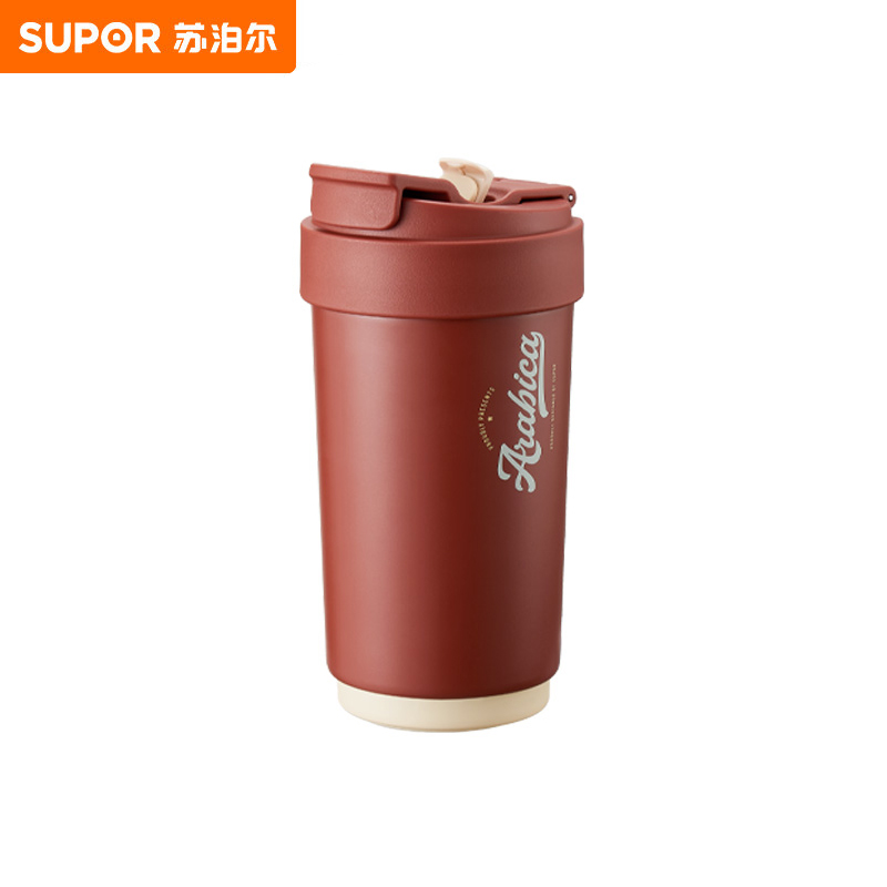 苏泊尔（SUPOR） 双层陶瓷覆层内胆吸管保温便携水咖啡杯子450mL摩登红KC45KR10