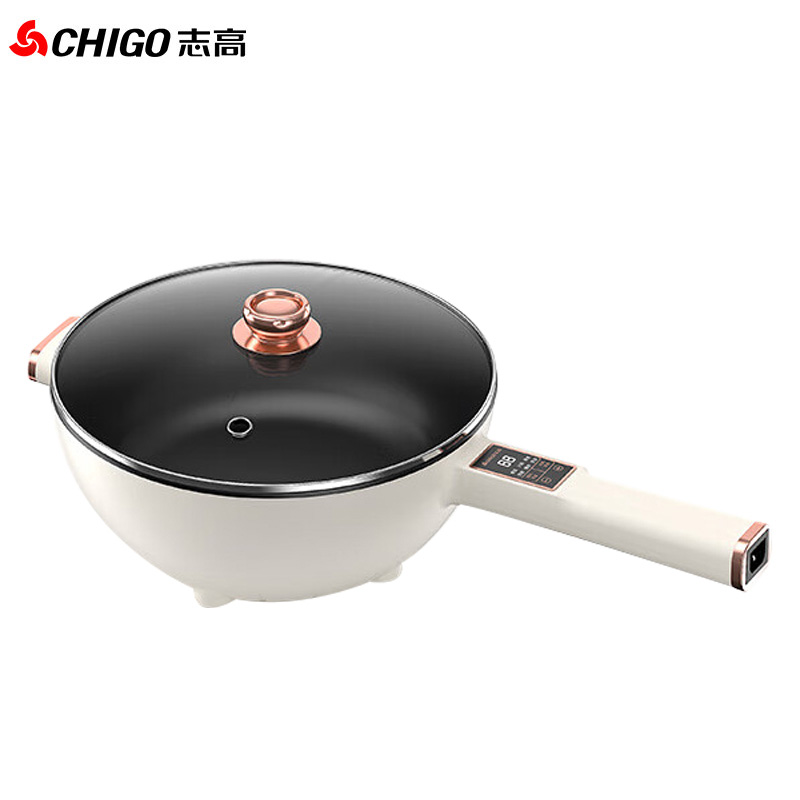志高（CHIGO） 电炒锅家用4L大容量多功能电火锅宿舍学生锅蒸煮一体式电煮锅电蒸锅 微电脑款 XL-8166E（米白色）