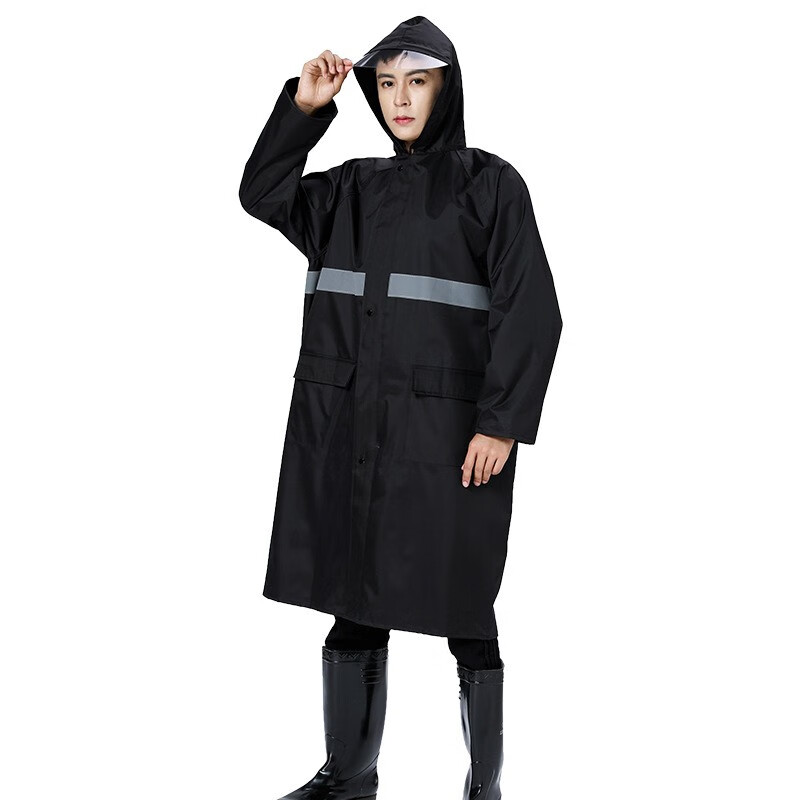 三极户外（Tri-Polar） 成人雨衣长款防水男女劳保防汛安保反光长款雨披TP1678黑色双层XL码