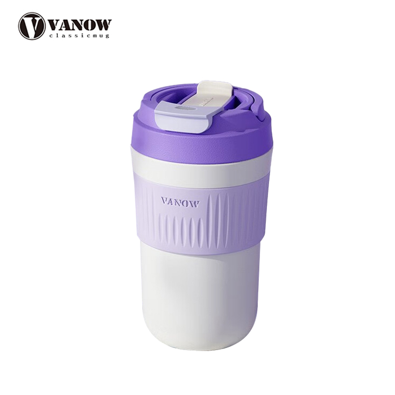 Vanow 咖啡杯吸管保温杯水杯高颜值便携随手杯【陶瓷内胆】 VO-RZ45-C奶熏紫450ml