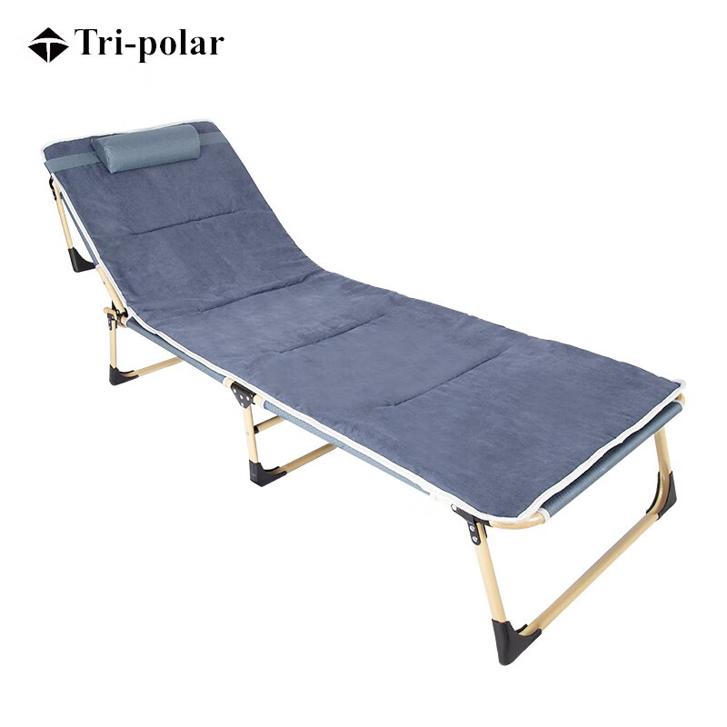 三极户外（Tri-Polar） 方管折叠床躺椅办公室午睡午休床简易床便携行军床TP1022 灰色+毛绒棉垫 193*68*30cm