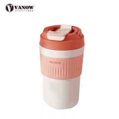 Vanow 咖啡杯吸管保温杯水杯高颜值便携随手杯【陶瓷内胆】 VO-RZ45-C焦糖粉450ml