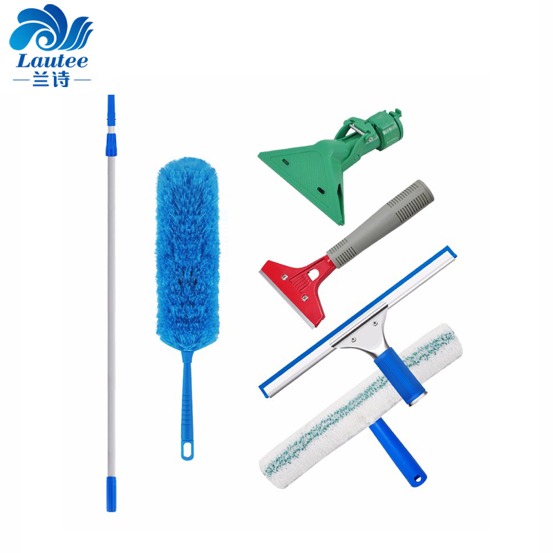 兰诗（LAUTEE）伸缩杆玻璃清洁套装（双节杆4.5米+玻璃刮+T头擦+铲刀+除尘掸+老虎夹）L-2023