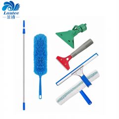 兰诗（LAUTEE）伸缩杆玻璃清洁套装（双节杆4.5米+玻璃刮+T头擦+铲刀+除尘掸+老虎夹）L-2023