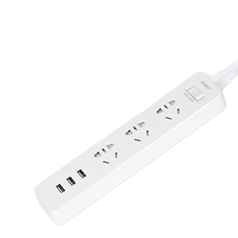 正泰 NEA3-4130U三联延长线插座（带开关，过载保护，USB电源）10A 250V