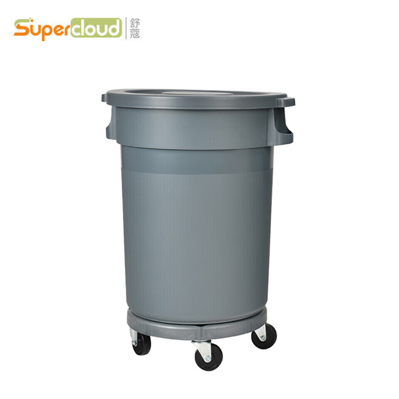 舒蔻(Supercloud) 圆形带盖垃圾桶（带轮） 80L 灰 个