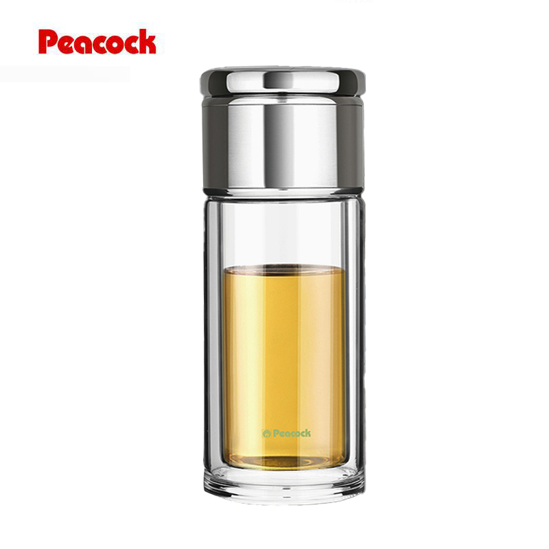 孔雀（Peacock） 双层玻璃杯茶水分离杯子耐高温大容量泡茶杯车载高档透明送礼水杯 PCB-B03(S）
