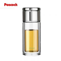 孔雀（Peacock） 双层玻璃杯茶水分离杯子耐高温大容量泡茶杯车载高档透明送礼水杯 PCB-B03(S）