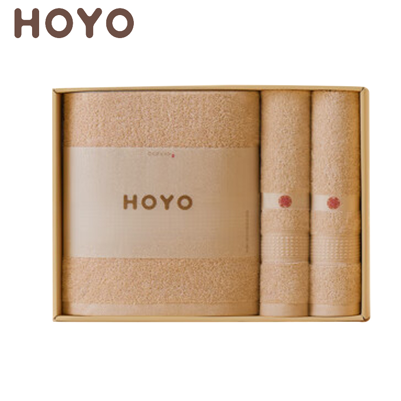 HOYO 3503臻品长绒棉和风腾纹毛浴三件套浅咖