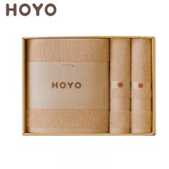 HOYO 3503臻品长绒棉和风腾纹毛浴三件套浅咖