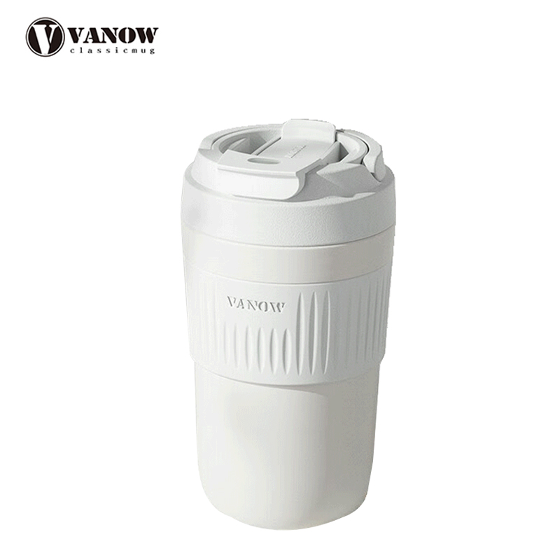 Vanow 咖啡杯吸管保温杯水杯高颜值便携随手杯VO-RZ45-C【陶瓷内胆】 优雅白450ml