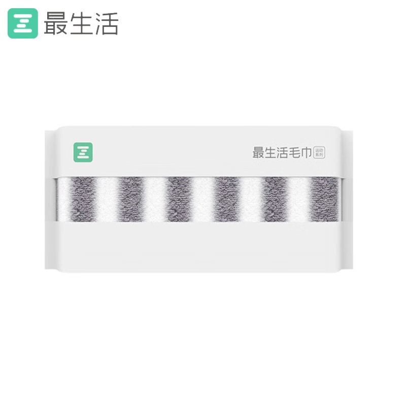 最生活（a-life） A-1174运动毛巾强吸水止汗洗澡纯棉加长加厚款柔软透气新疆长绒棉面巾灰白条纹145g 30*110cm