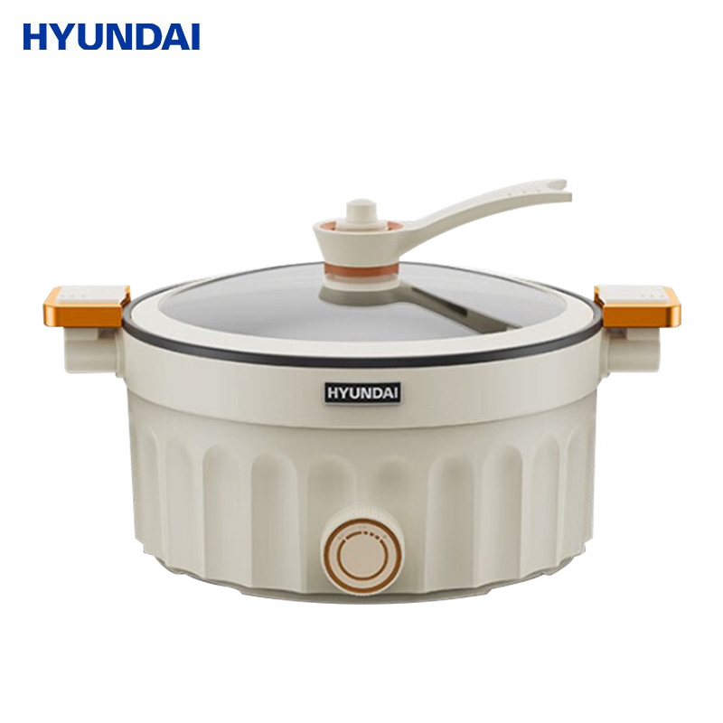HYUNDAI 微压锅家用多功能电煮锅火锅煲汤煮粥炖肉5升大容量电热锅不粘锅 5L米黄色JD-HGV6