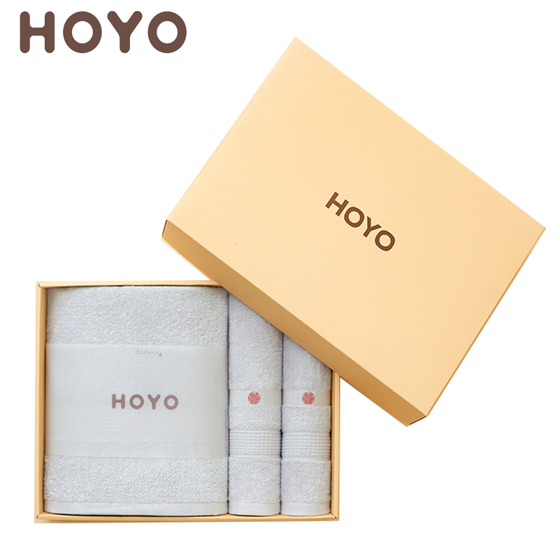 HOYO 3505臻品长绒棉和风腾纹毛浴三件套浅灰