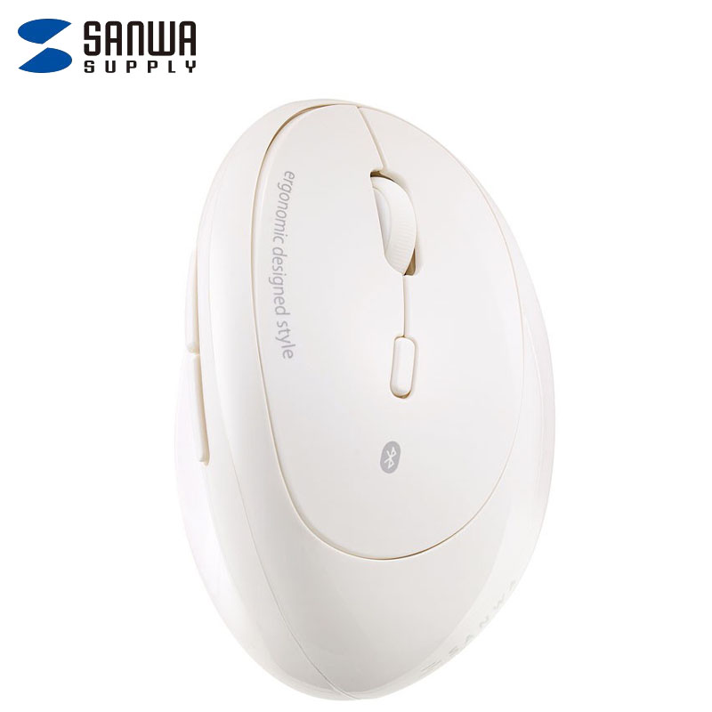 山业（SANWA） SUPPLY 人体工学蓝牙鼠标 垂直竖握 游戏办公 蓝光LED 5键 3档DPI 白色光面 蓝牙（无接收器）BT18W