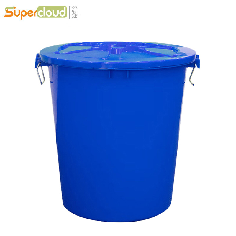 舒蔻(Supercloud) 塑料圆形垃圾桶 带盖100L 蓝色 个