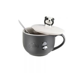 贝瑟斯（Beisesi） 大容量马克杯带盖勺杯子家用陶瓷早餐杯可微波手绘熊猫胖胖杯