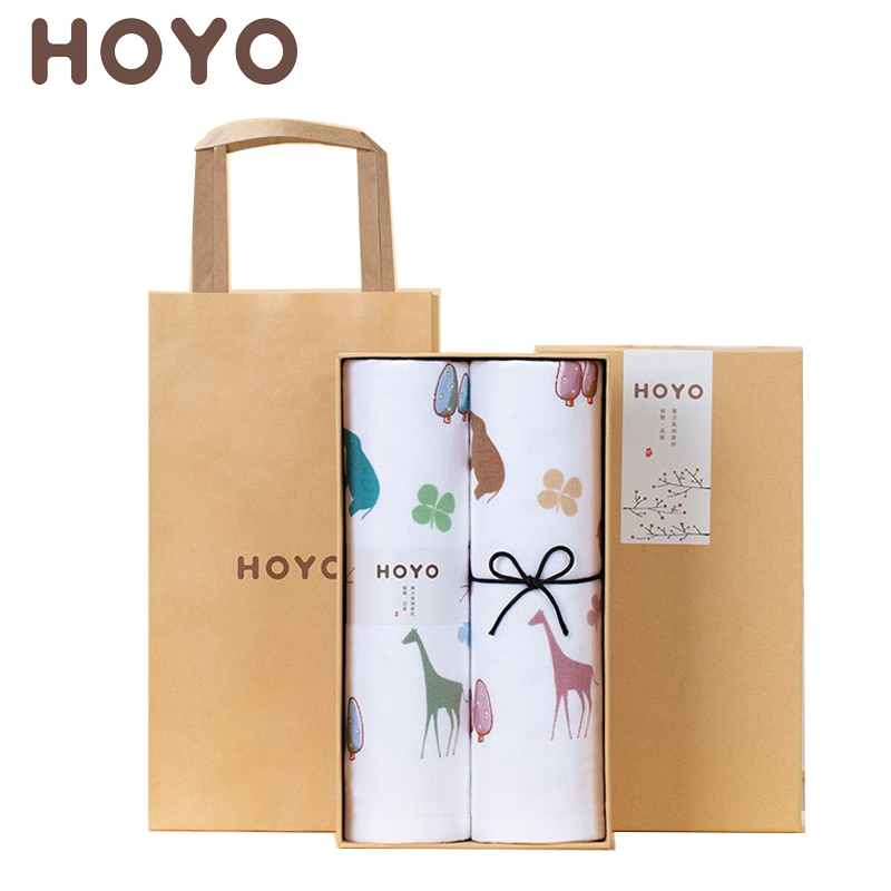 HOYO 2526布艺印河马樱花礼盒毛巾两件套绿粉