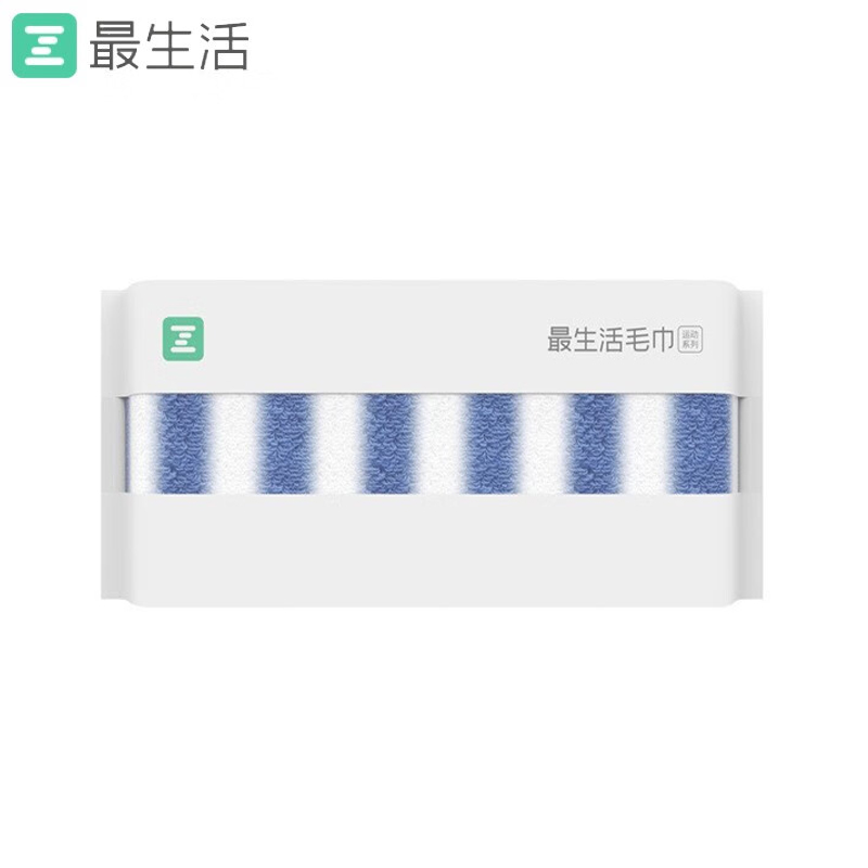 最生活（a-life） A-1174运动毛巾强吸水止汗洗澡纯棉加长加厚款柔软透气新疆长绒棉面巾蓝白条纹145g 30*110cm