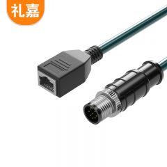 礼嘉（LIJIA）8针A型 M12转RJ45 工业屏蔽网线20米 高柔工业相机传感器拖链电缆屏蔽耐折 公对母 LJ-8MA20