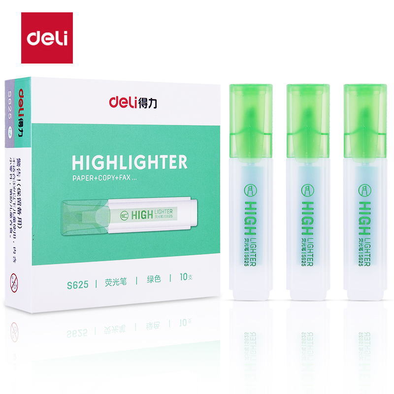 得力（deli） S625绿色 学生用荧光笔划重点专用荧光标记笔高颜值彩色记号笔大容量10支
