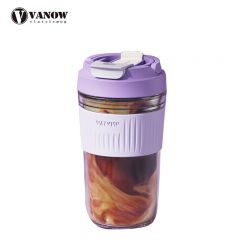 Vanow 玻璃杯水杯女带吸管杯咖啡杯子高颜值花茶杯泡茶杯 VO-RZ46-B奶熏紫460ml