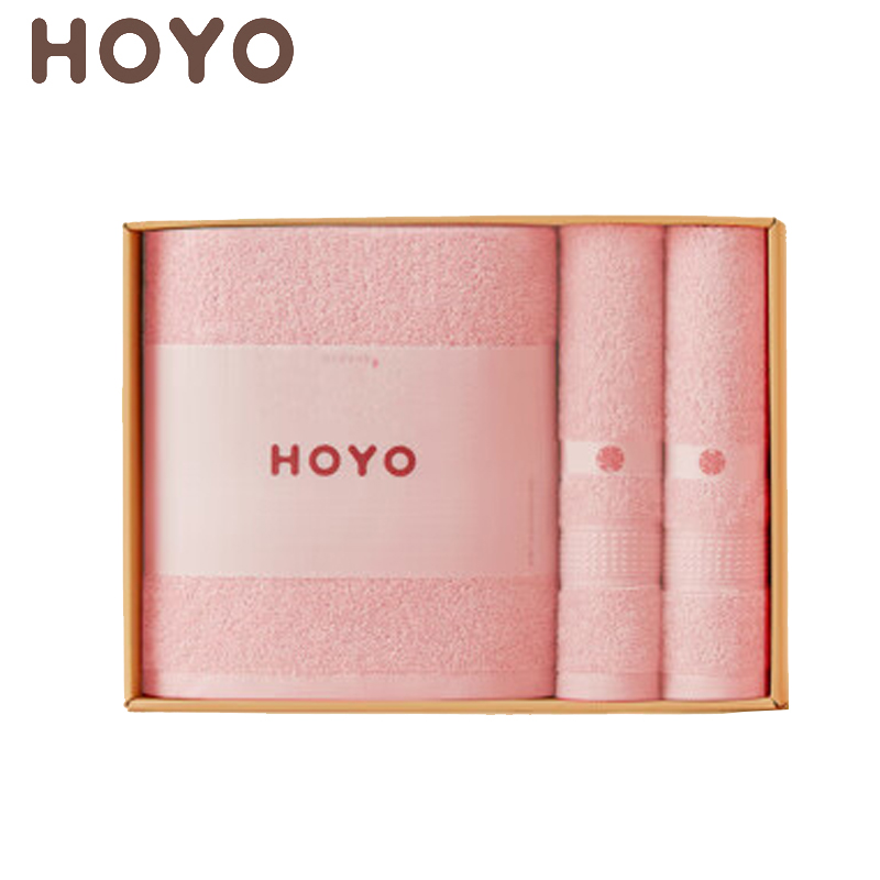 HOYO 3511臻品长绒棉和风腾纹毛浴三件套浅粉