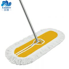 兰诗（LAUTEE）螺丝扣款大号钢杆尘推 商用酒店物业平板拖把 黄色-110厘米 GJ-0136