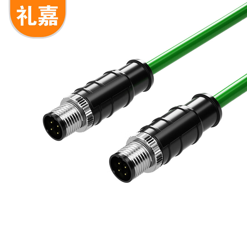 礼嘉（LIJIA）4针D型 M12转M12 工业屏蔽网线20米 高柔工业相机传感器拖链电缆屏蔽耐折 公对公 LJ-4RD20
