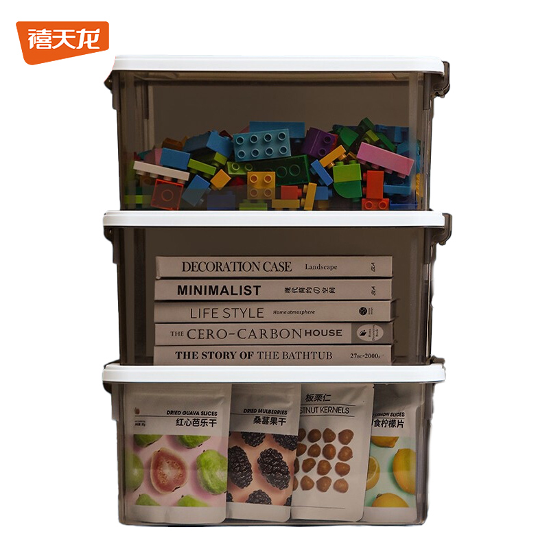 禧天龙（Citylong） 口罩收纳箱应急箱药箱桌面整理乐高玩具收纳盒透明灰16升3个装