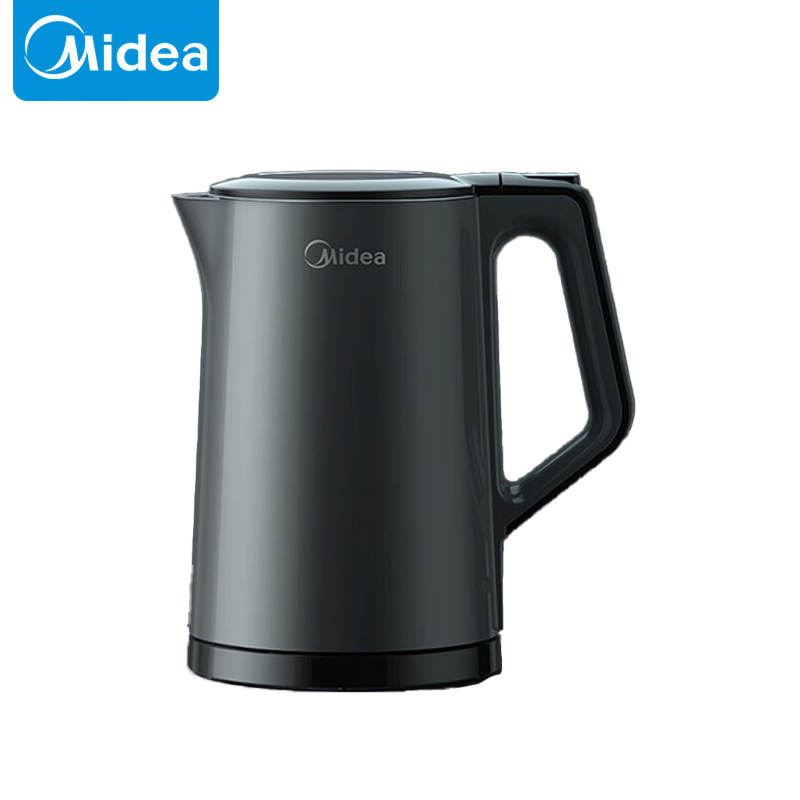 美的（Midea） 15MS03电热水壶双层防烫304不锈钢1.5升速热沸腾一键开盖自动断电1.5L防烫灰色