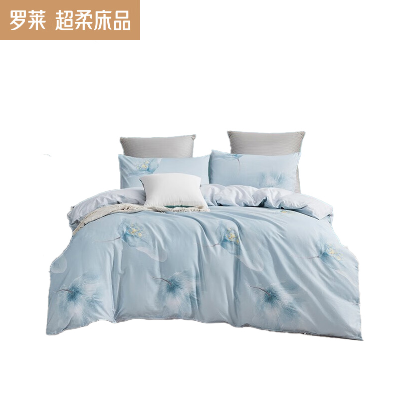 罗莱（LUOLAI）纯棉床单被罩枕套四件套床品套装浮生墨香200*230cm