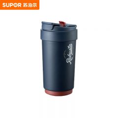 苏泊尔（SUPOR） 双层陶瓷覆层内胆吸管保温便携水咖啡杯子450mL丹宁蓝KC45KR10