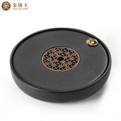 金镶玉 茶盘圆形储水家用功夫茶具干泡茶道托盘 陶瓷双圆茶盘25*5cm