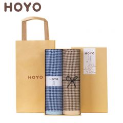 HOYO 2524千鸟格樱花礼盒毛巾两件套蓝咖